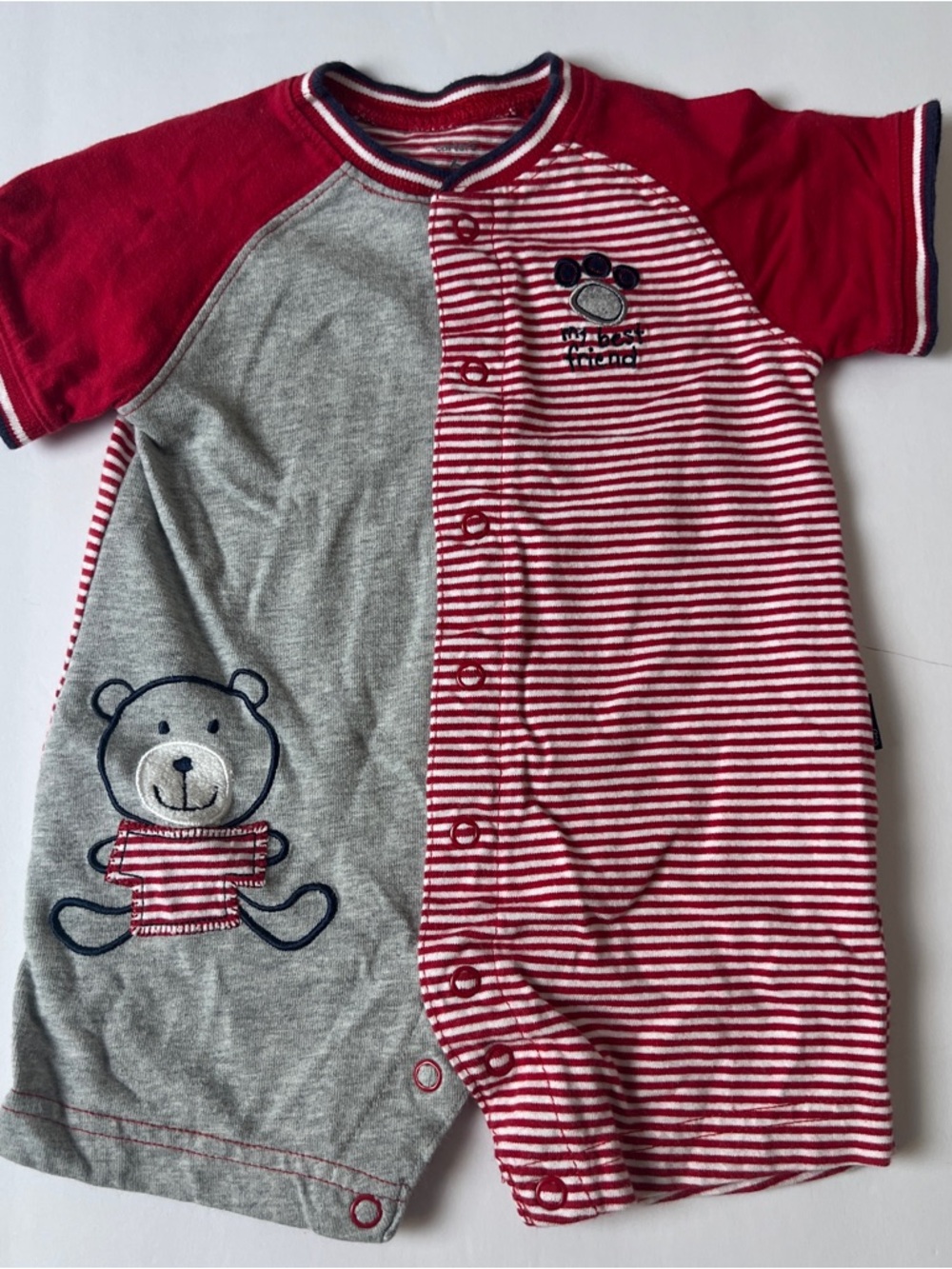 Carter’s Striped Red & Gray Baby Romper with Bear Appliqué 12 months